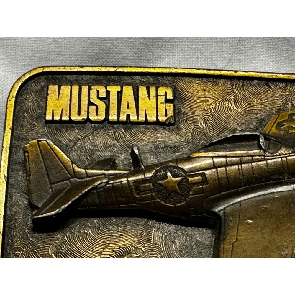 Vintage 1981 The Buckle Connection P-51 Mustang Airplane Belt Buckle‎ Brass Tone